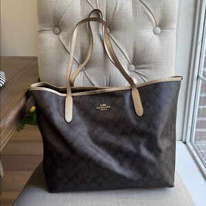 Coach Dark Brown and Tan Signature Tote